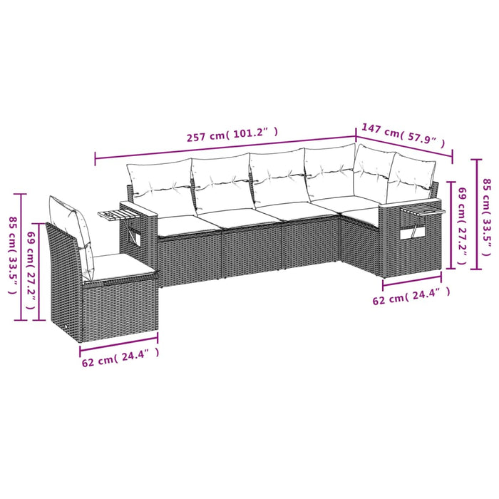 Set Divano da Giardino 6 pz con Cuscini Nero in Polyrattan 3259256