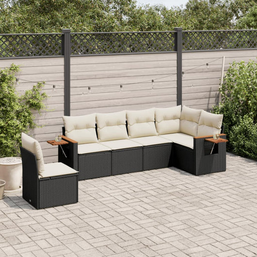 Set Divano da Giardino 6 pz con Cuscini Nero in Polyrattan 3259256