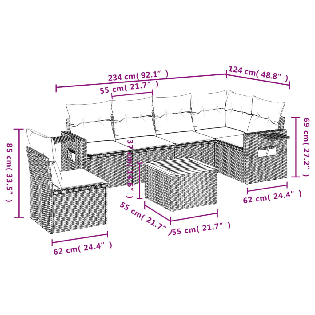 Set Divani da Giardino 7 pz con Cuscini Grigio in Polyrattancod mxl 112536