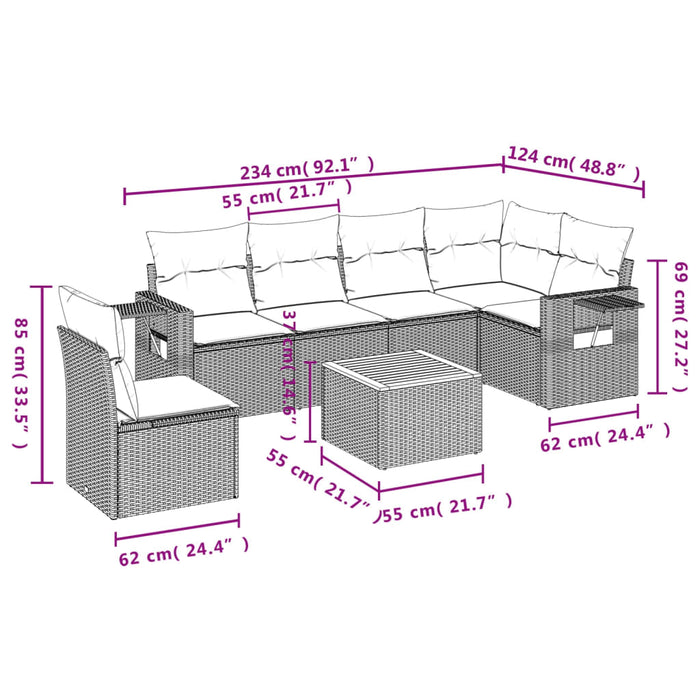 Set Divani da Giardino 7 pz con Cuscini Grigio in Polyrattancod mxl 112536