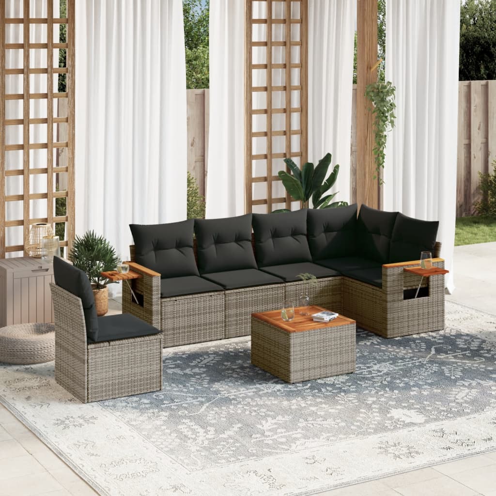 Set Divani da Giardino 7 pz con Cuscini Grigio in Polyrattancod mxl 112536