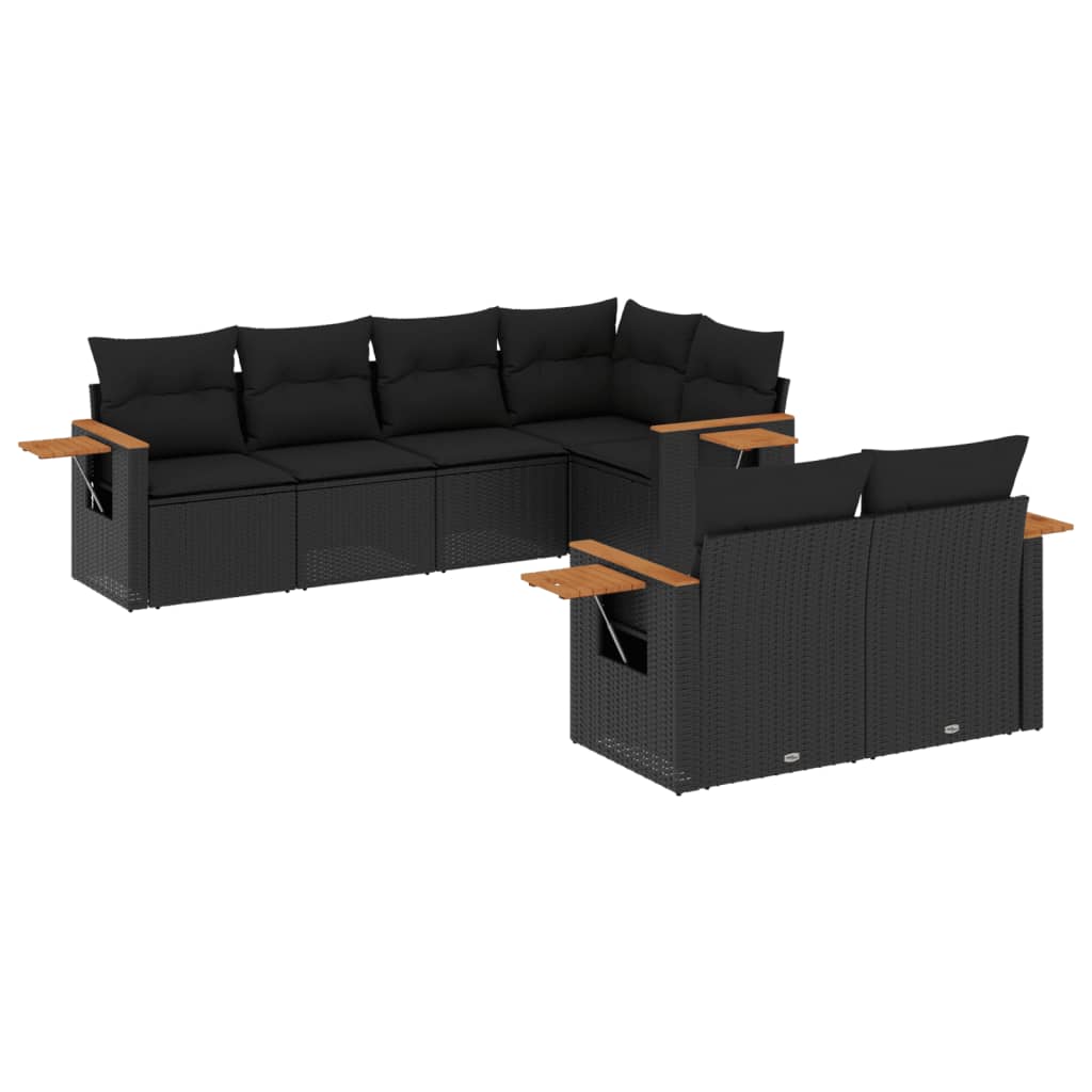 Set Divani da Giardino con Cuscini 7pz Nero Polyrattancod mxl 112537