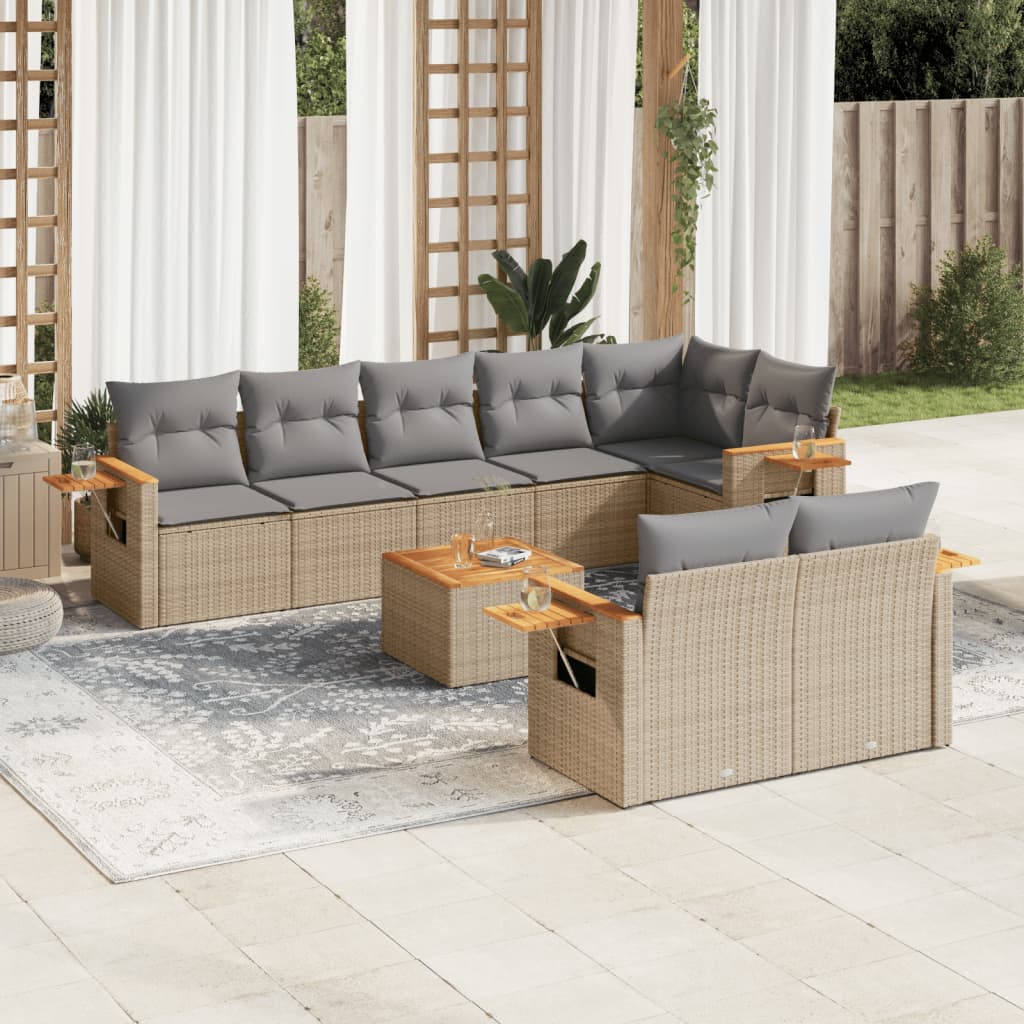 Set Divano da Giardino 9 pz con Cuscini Beige in Polyrattan 3259399