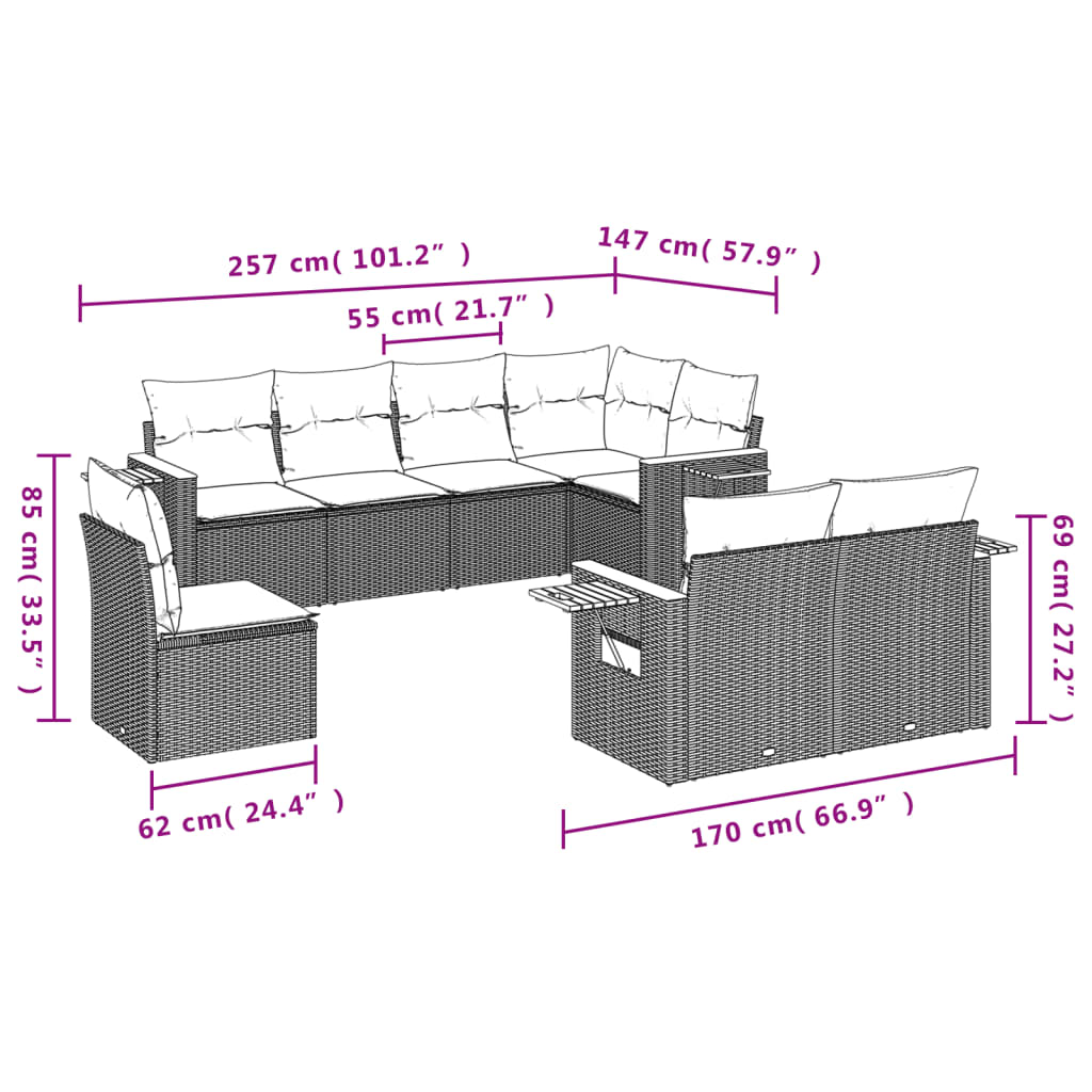 Set Divano da Giardino 8 pz con Cuscini Beige in Polyrattancod mxl 88302