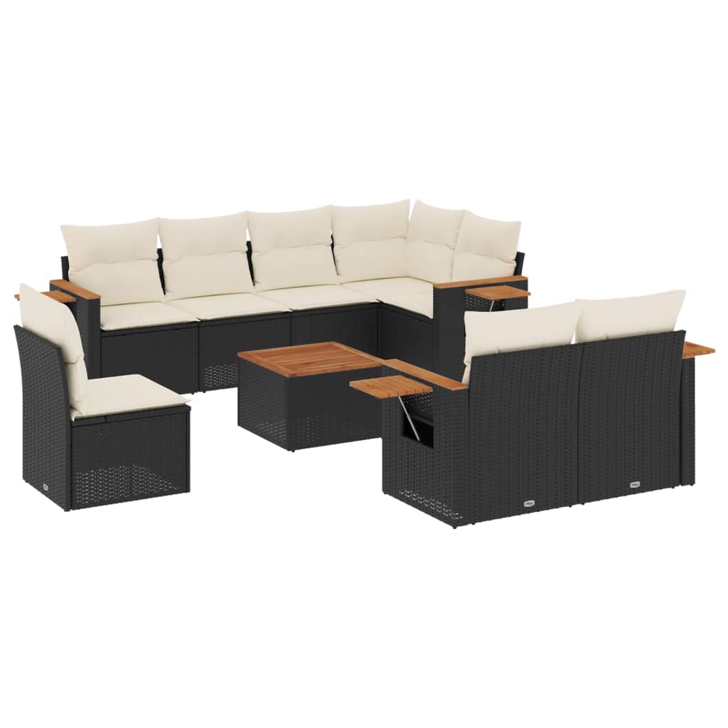 Set Divani da Giardino 9 pz con Cuscini Nero in Polyrattancod mxl 88307