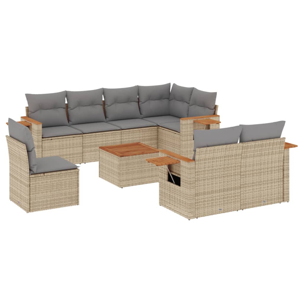 Set Divano da Giardino 9 pz con Cuscini Beige in Polyrattancod mxl 112325