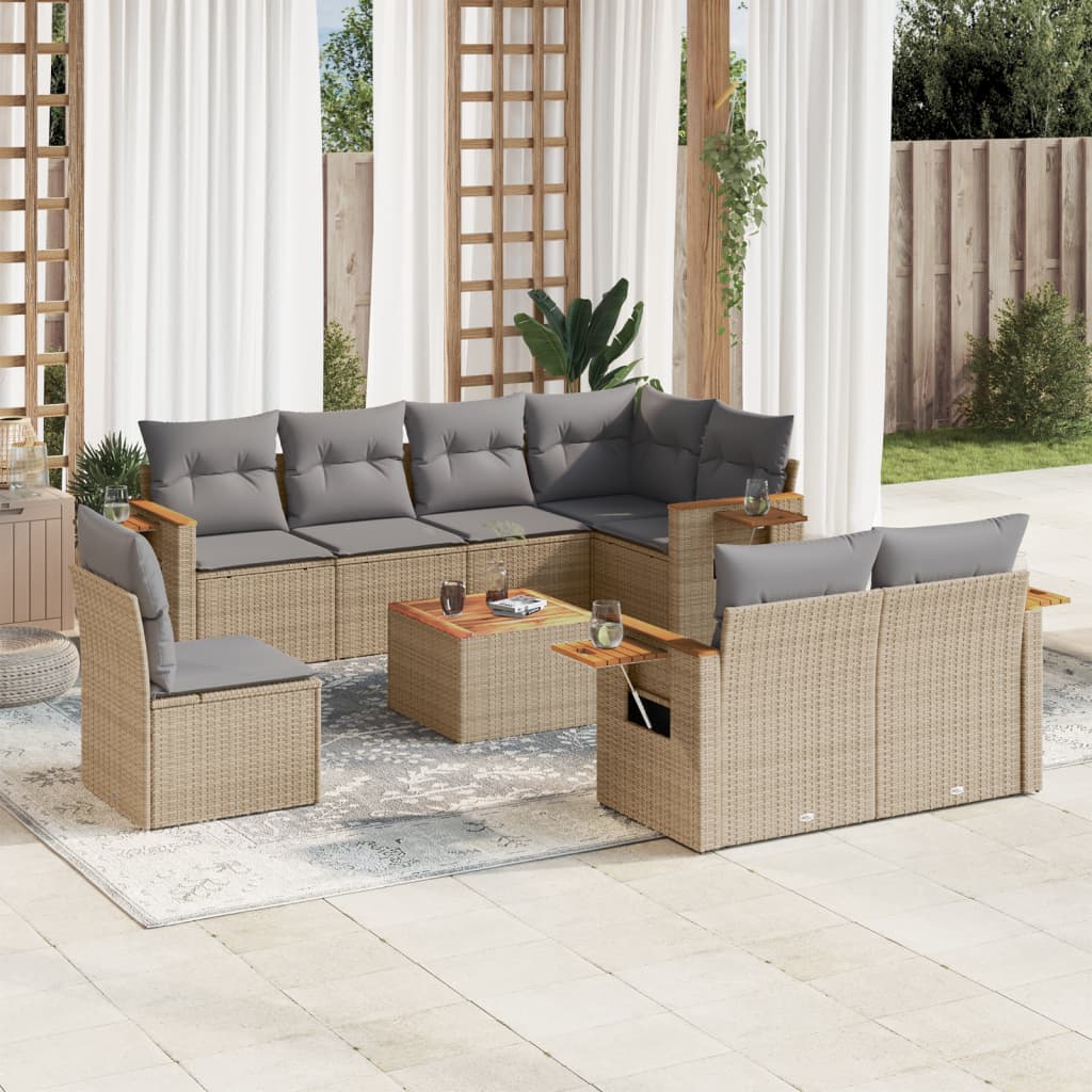 Set Divano da Giardino 9 pz con Cuscini Beige in Polyrattancod mxl 112325