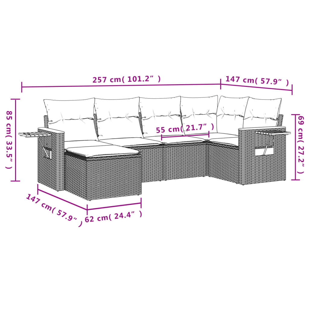 Set Divano da Giardino 6 pz con Cuscini Nero in Polyrattan 3259416