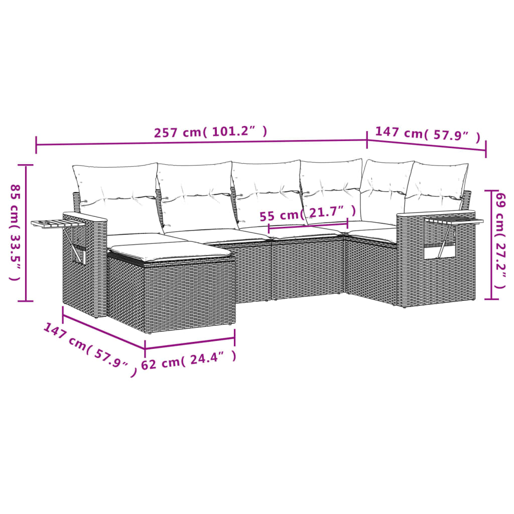 Set Divano da Giardino 6 pz con Cuscini Beige in Polyrattancod mxl 88524