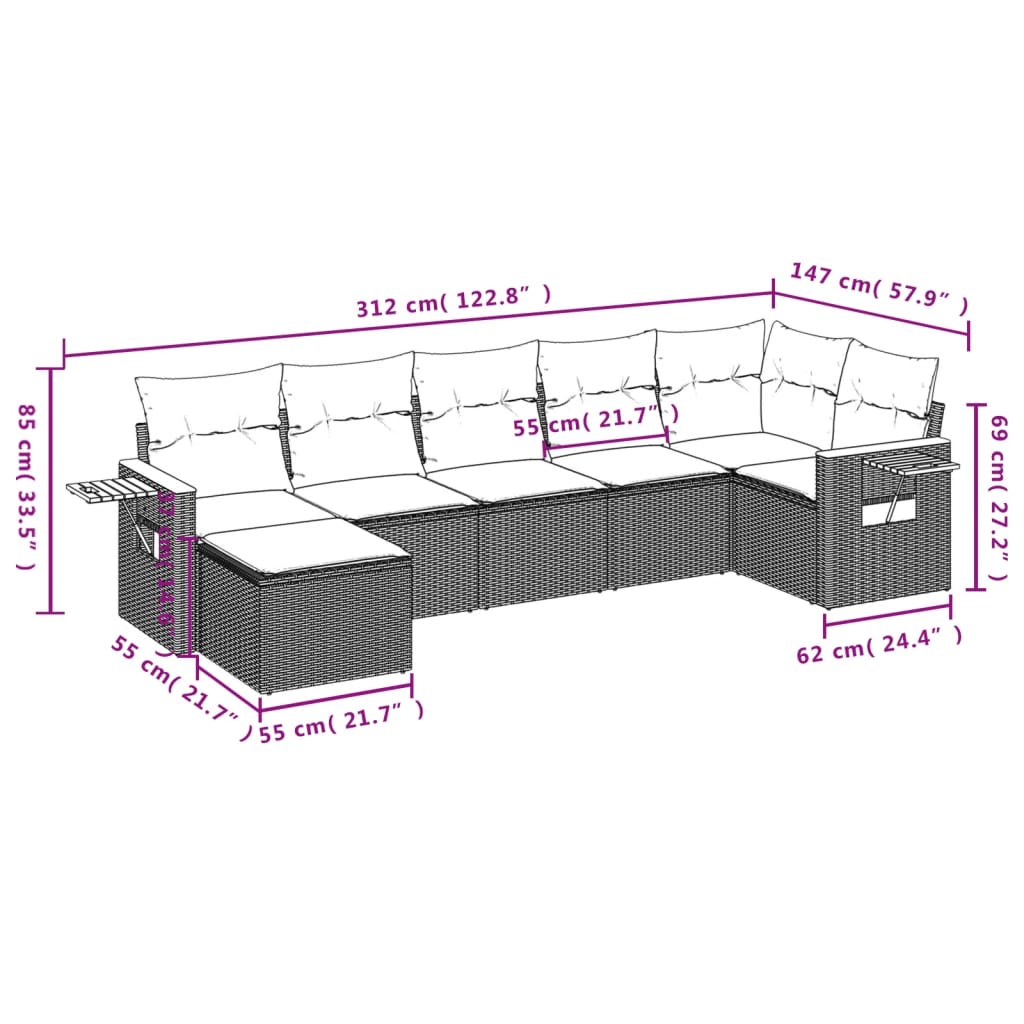 Set Divani da Giardino 7 pz con Cuscini Grigio in Polyrattan 3259435