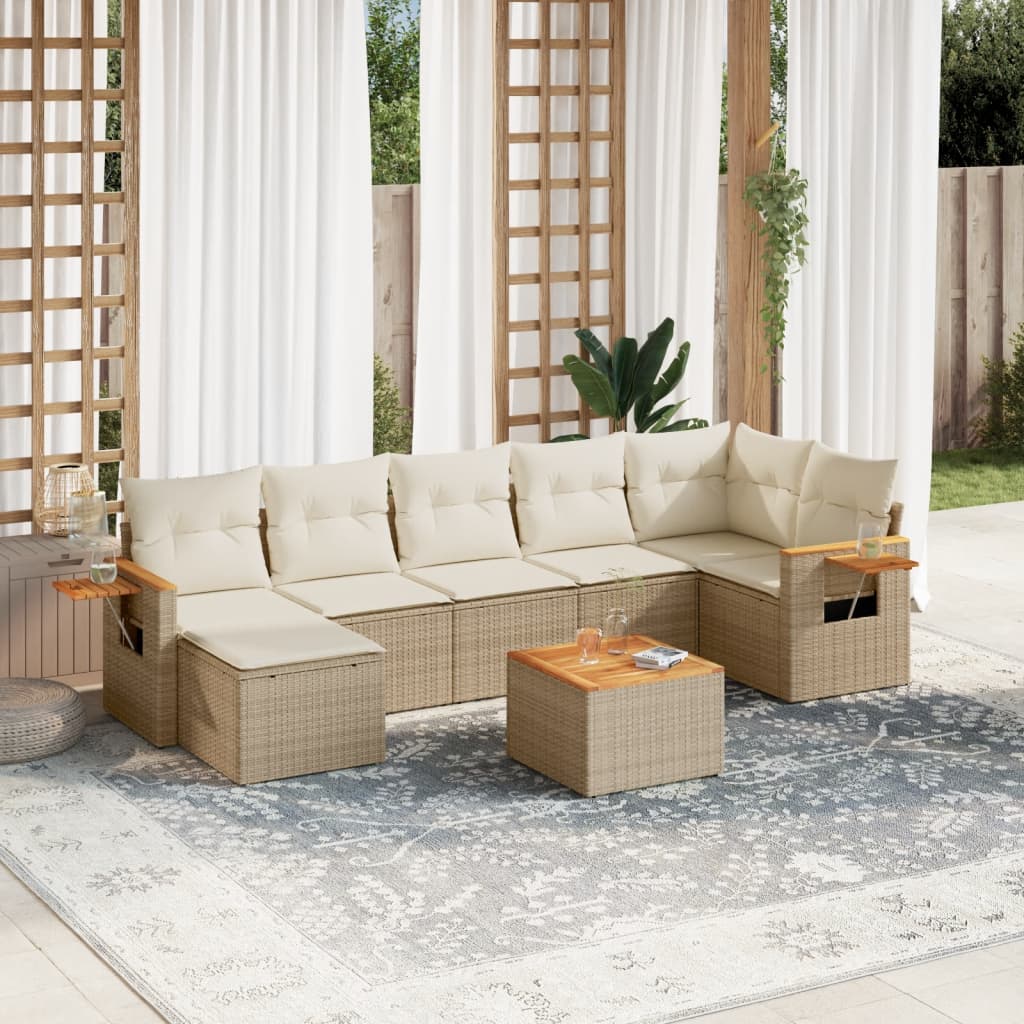 Set Divano da Giardino 8 pz con Cuscini Beige in Polyrattan 3259440