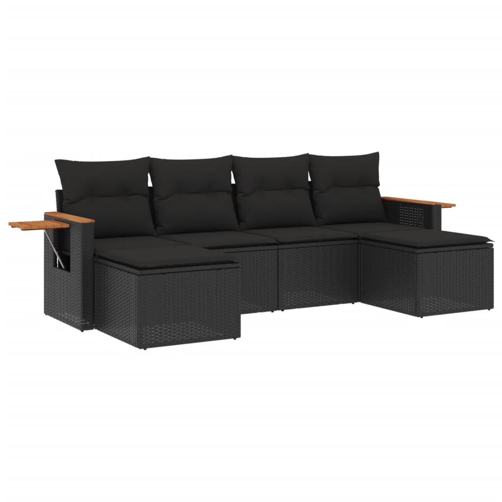 Set Divano da Giardino 6 pz con Cuscini Nero in Polyrattan 3259458