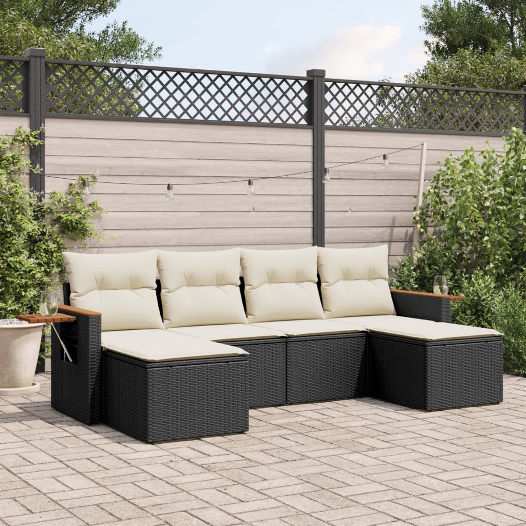 Set Divano da Giardino 6 pz con Cuscini Nero in Polyrattan 3259459