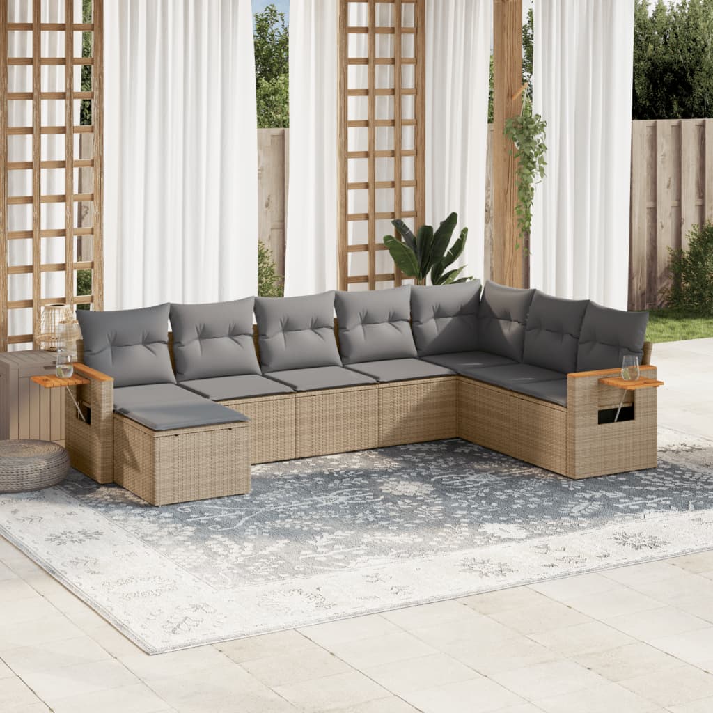 Set Divano da Giardino 8 pz con Cuscini Beige in Polyrattan 3259490