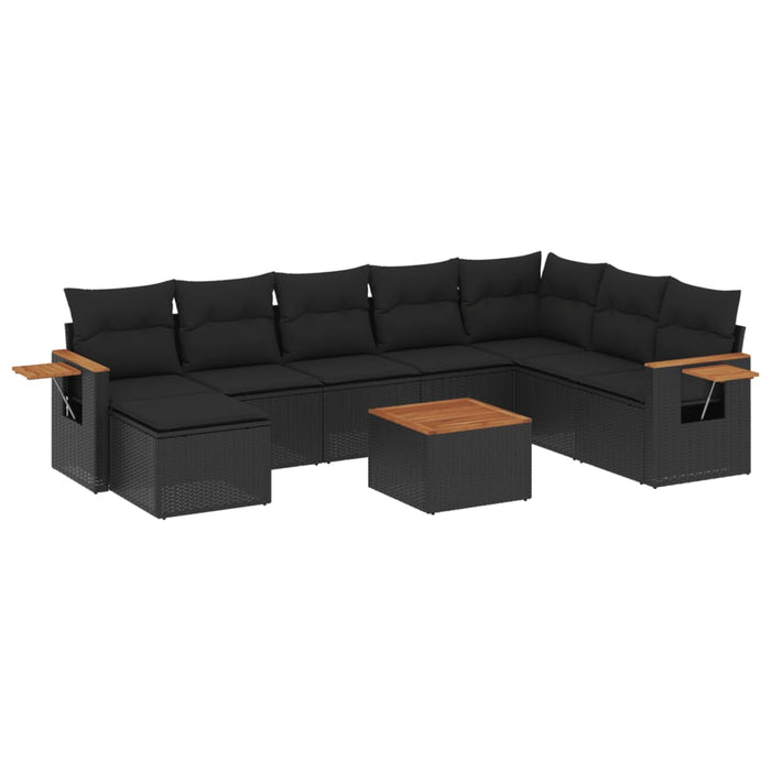 Set Divani da Giardino 9 pz con Cuscini Nero in Polyrattan 3259493