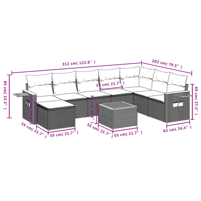 Set Divani da Giardino 9 pz con Cuscini Nero in Polyrattan 3259493