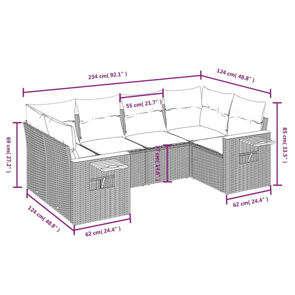 Set Divano da Giardino 6 pz con Cuscini Nero in Polyrattan 3259500