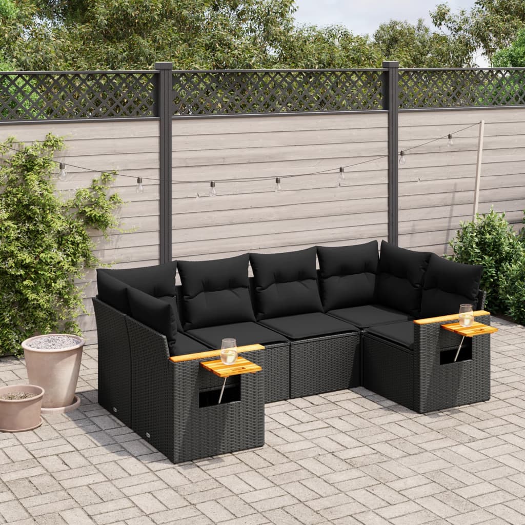 Set Divano da Giardino 6 pz con Cuscini Nero in Polyrattan 3259500