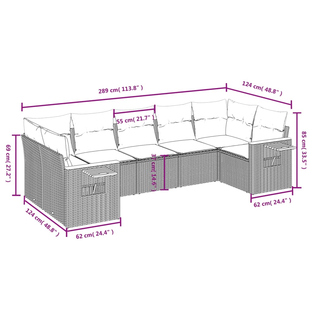 Set Divani da Giardino 7 pz con Cuscini Beige in Polyrattan 3259510