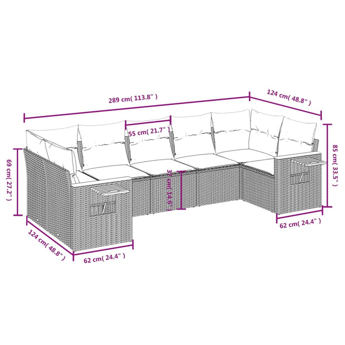 Set Divani da Giardino 7 pz con Cuscini Grigio in Polyrattan 3259512