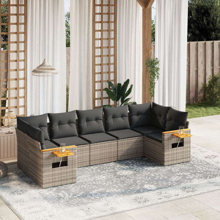 Set Divani da Giardino 7 pz con Cuscini Grigio in Polyrattan 3259512