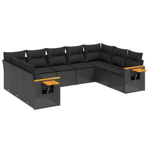 Set Divani da Giardino 9 pz con Cuscini Nero in Polyrattan 3259514