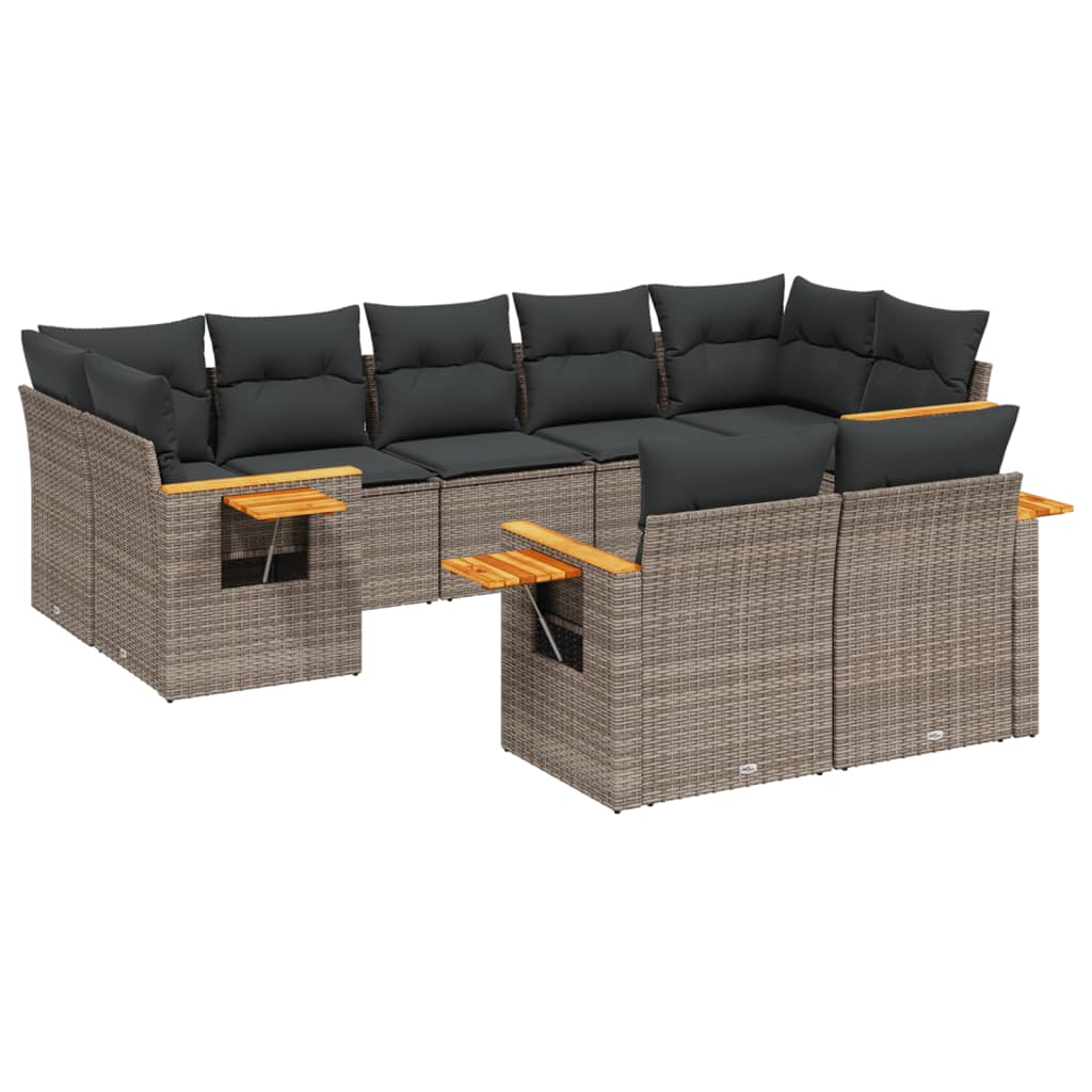 Set Divano da Giardino 9 pz con Cuscini Grigio in Polyrattan 3259533