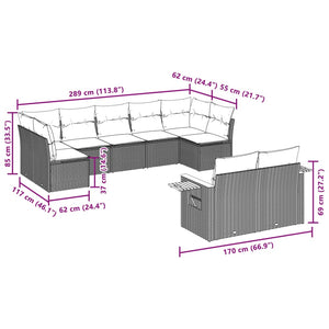 Set Divano da Giardino 9 pz con Cuscini Grigio in Polyrattan 3259533