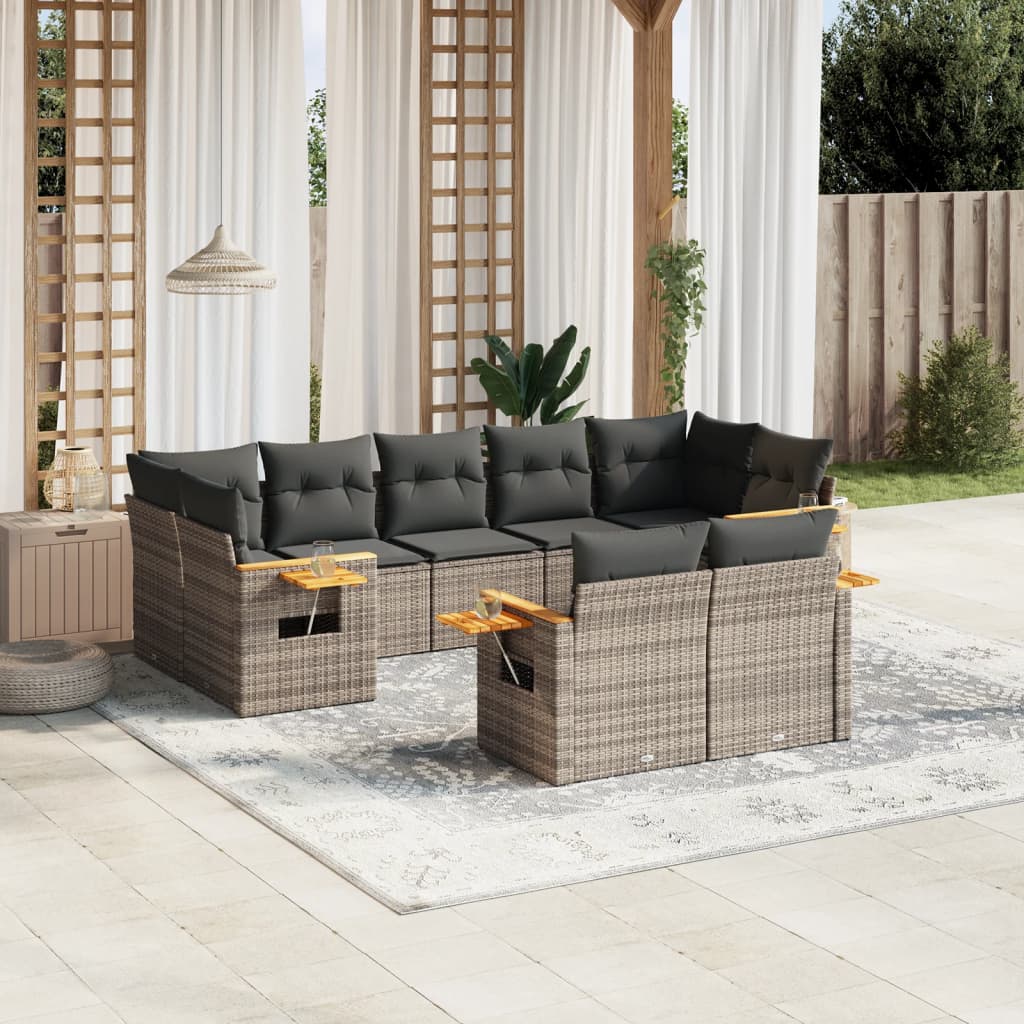 Set Divano da Giardino 9 pz con Cuscini Grigio in Polyrattan 3259533