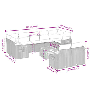 Set Divani da Giardino 10pz con Cuscini in Polyrattan Nerocod mxl 88799