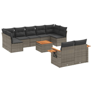 Set Divano da Giardino 10 pz con Cuscini Grigio in Polyrattan 3259540