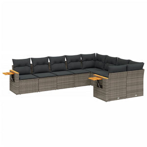 Set Divano da Giardino 9 pz con Cuscini Grigio in Polyrattan 3259547