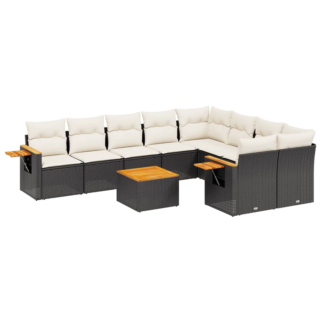 Set Divani da Giardino 10pz con Cuscini in Polyrattan Nero 3259550