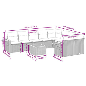 Set Divani da Giardino 10pz con Cuscini in Polyrattan Nero 3259550