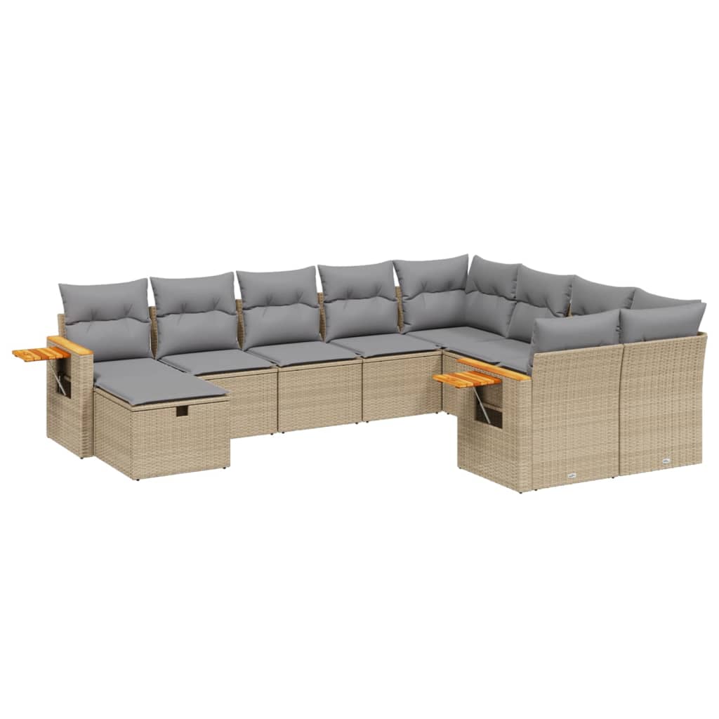 Set Divano da Giardino 10 pz con Cuscini Beige in Polyrattan 3259560