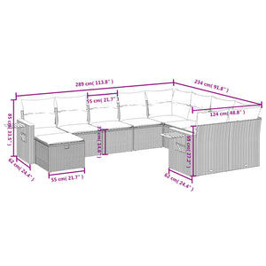 Set Divano da Giardino 10 pz con Cuscini Beige in Polyrattan 3259560