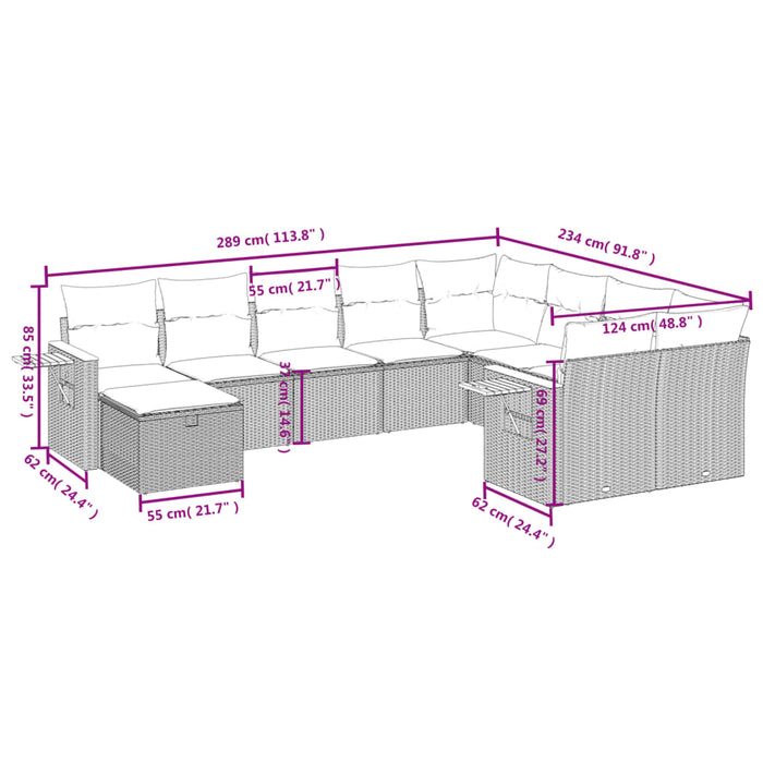 Set Divano da Giardino 10 pz con Cuscini Beige in Polyrattan 3259560