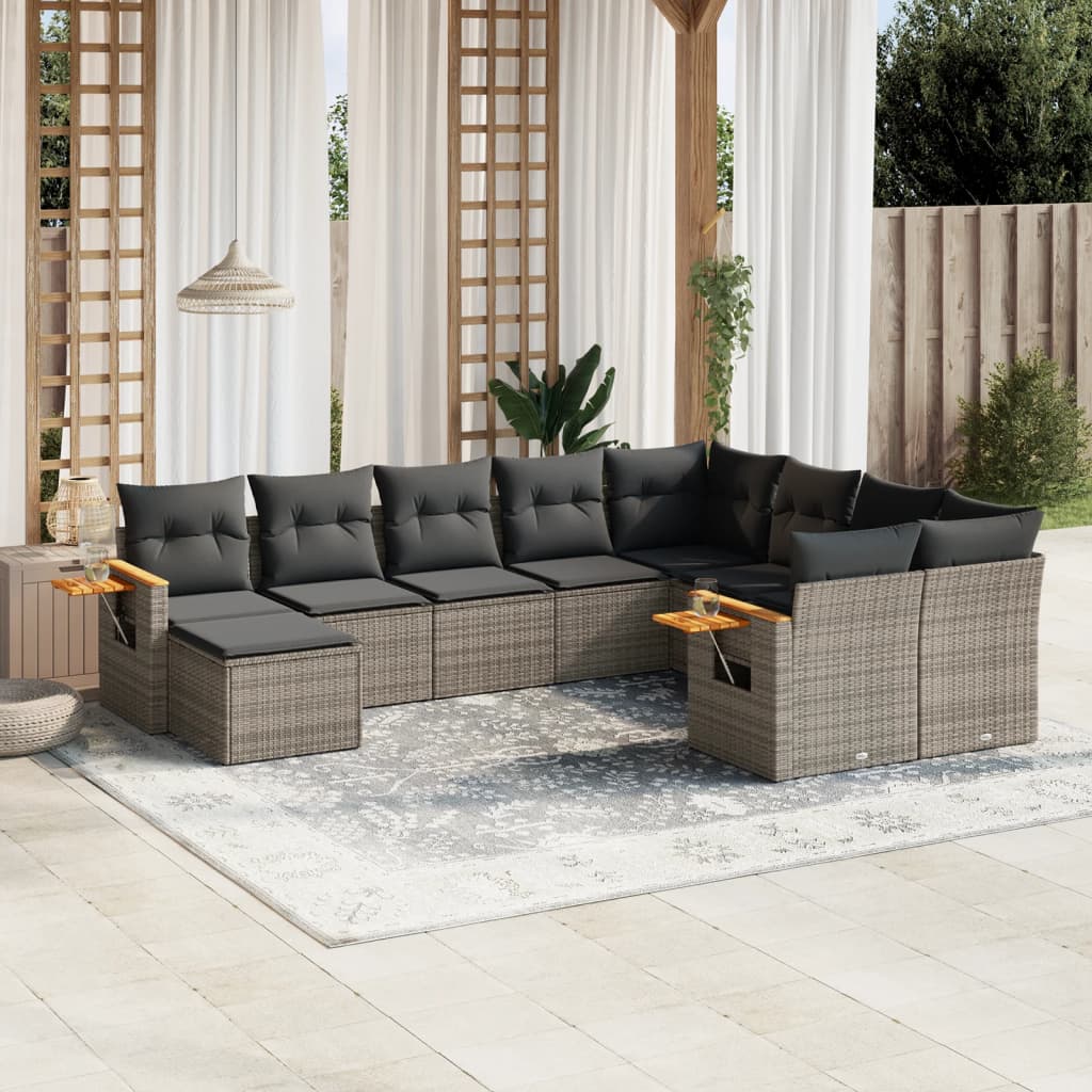 Set Divano da Giardino 10 pz con Cuscini Grigio in Polyrattancod mxl 116838