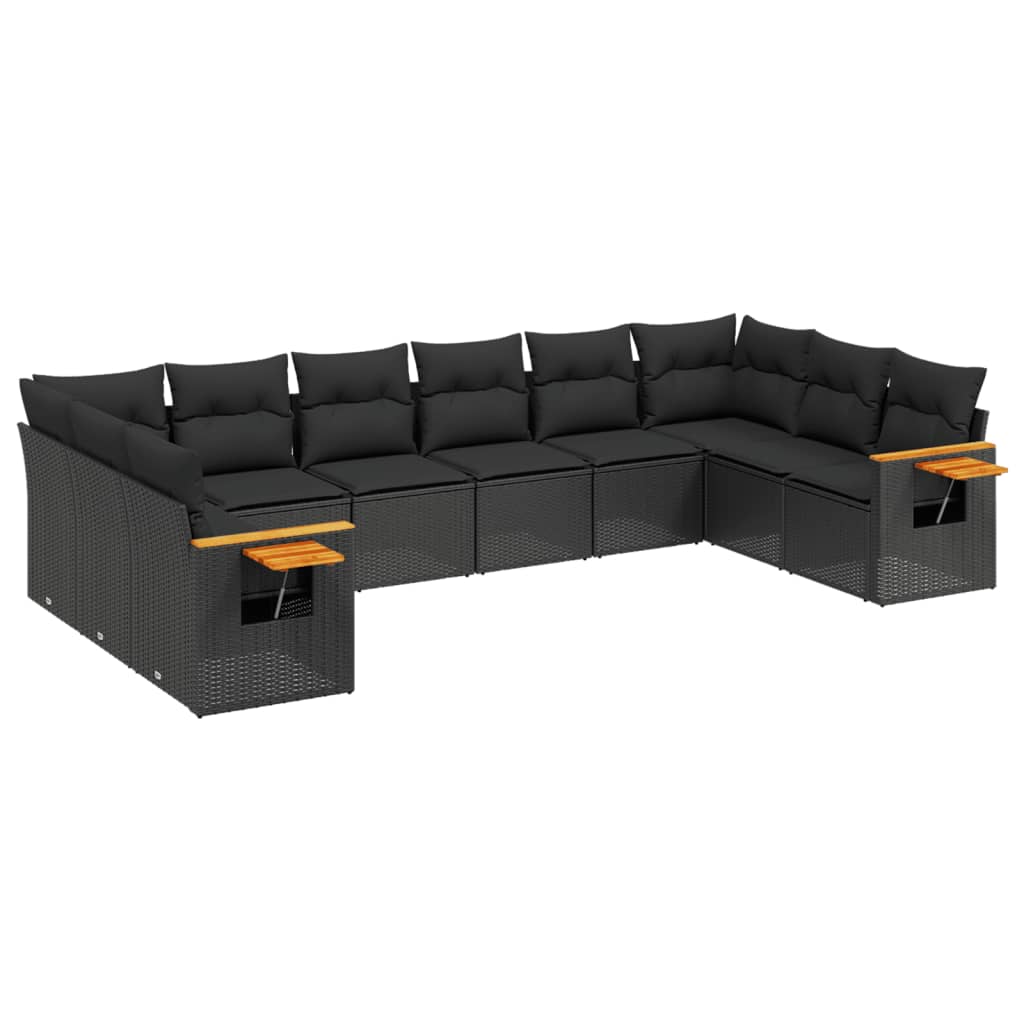 Set Divani da Giardino 10pz con Cuscini in Polyrattan Nero 3259563