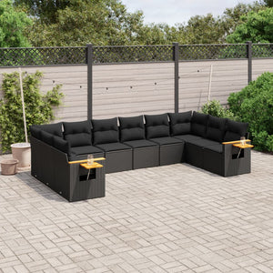 Set Divani da Giardino 10pz con Cuscini in Polyrattan Nero 3259563