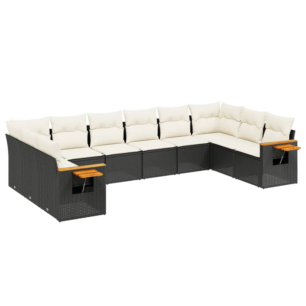 Set Divani da Giardino 10pz con Cuscini in Polyrattan Nero 3259564