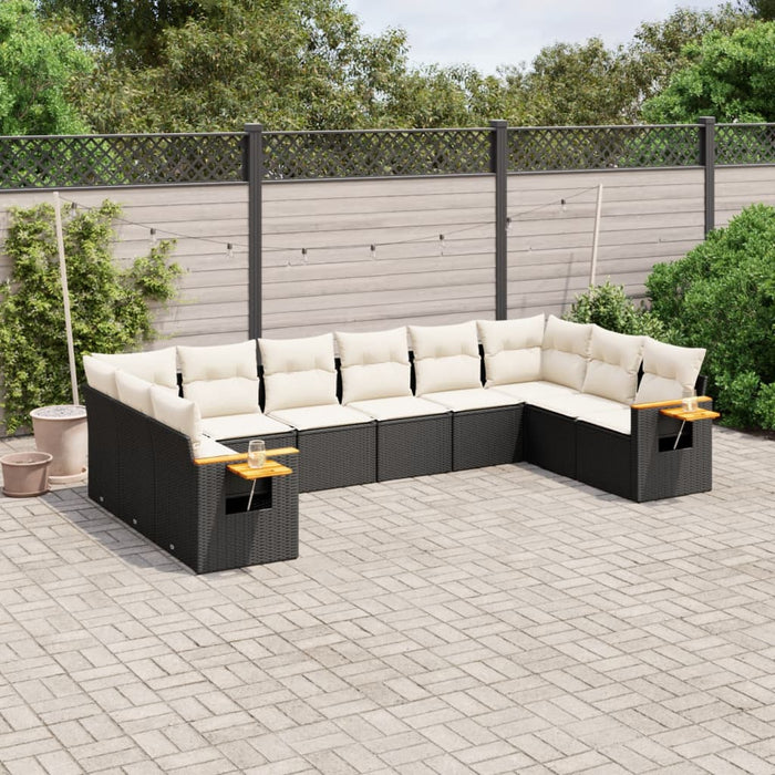 Set Divani da Giardino 10pz con Cuscini in Polyrattan Nero 3259564