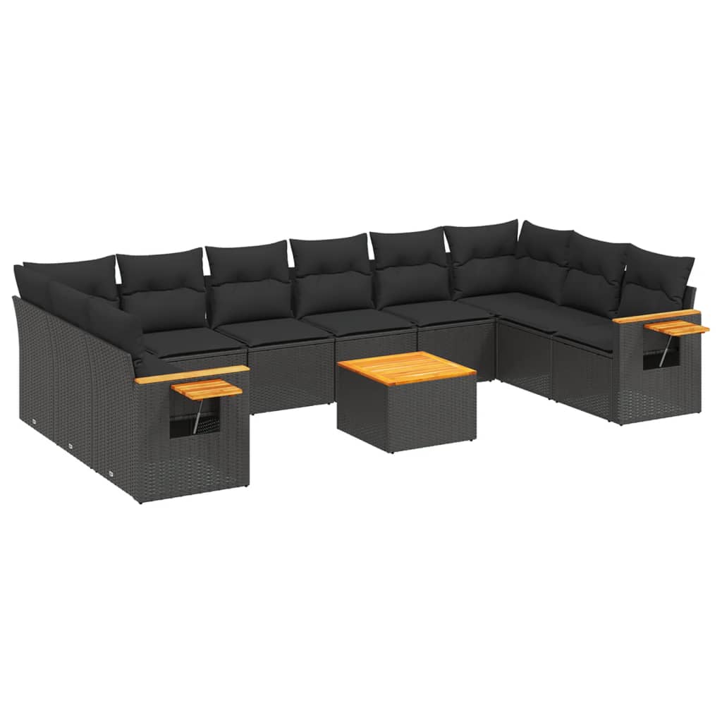 Set Divani da Giardino 11 pz con Cuscini in Polyrattan Nero 3259570