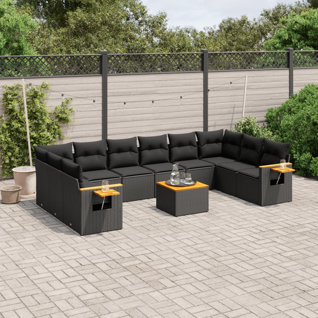 Set Divani da Giardino 11 pz con Cuscini in Polyrattan Nero 3259570