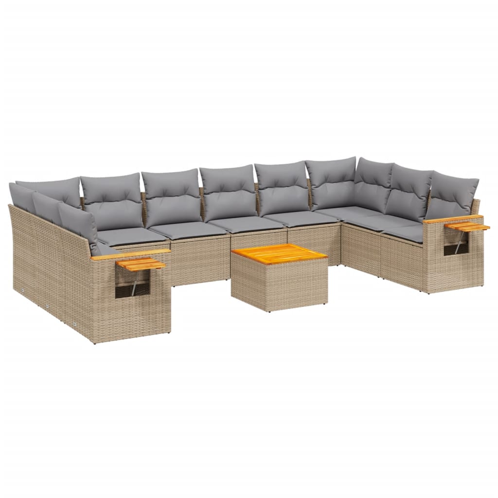 Set Divani da Giardino 11 pz con Cuscini Beige in Polyrattan 3259574