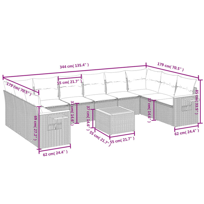 Set Divani da Giardino 11 pz con Cuscini in Polyrattan Grigiocod mxl 112781