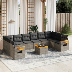 Set Divani da Giardino 11 pz con Cuscini in Polyrattan Grigio 3259575