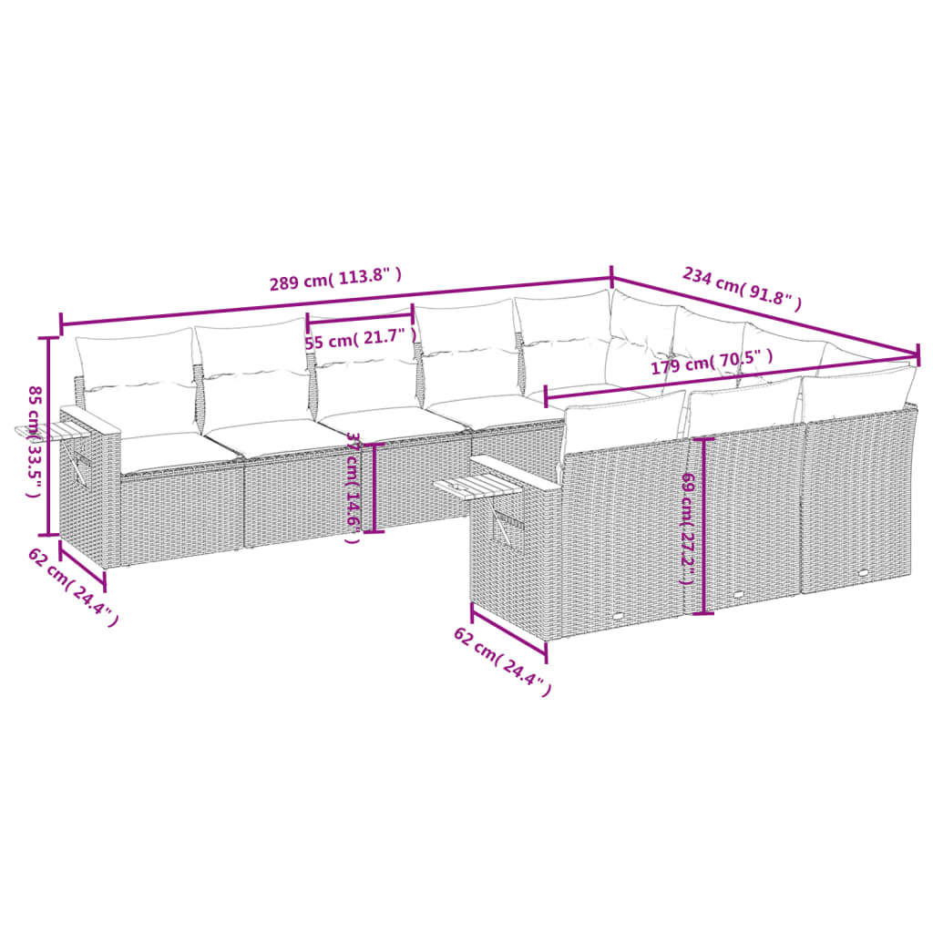 Set Divano da Giardino 10 pz con Cuscini Grigio in Polyrattancod mxl 112782