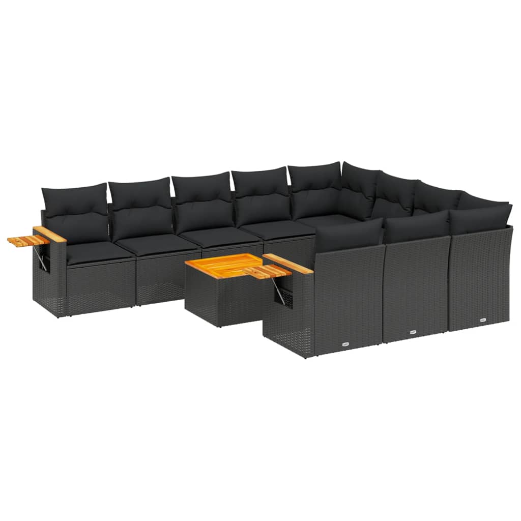 Set Divani da Giardino 11 pz con Cuscini in Polyrattan Nero 3259584