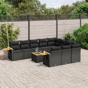 Set Divani da Giardino 11 pz con Cuscini in Polyrattan Nero 3259584